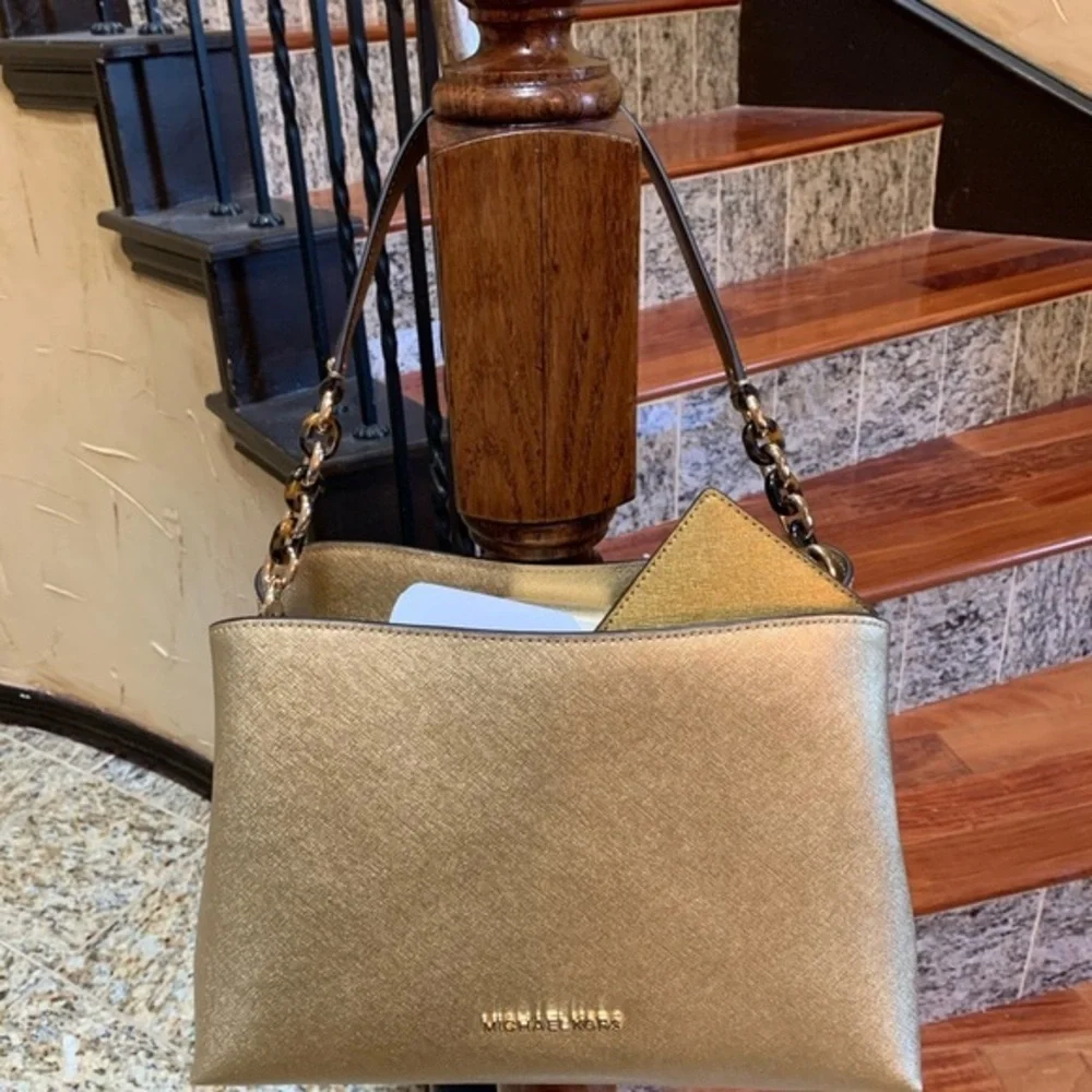 Michael kors Sofia shoulder bag+wallet set golden